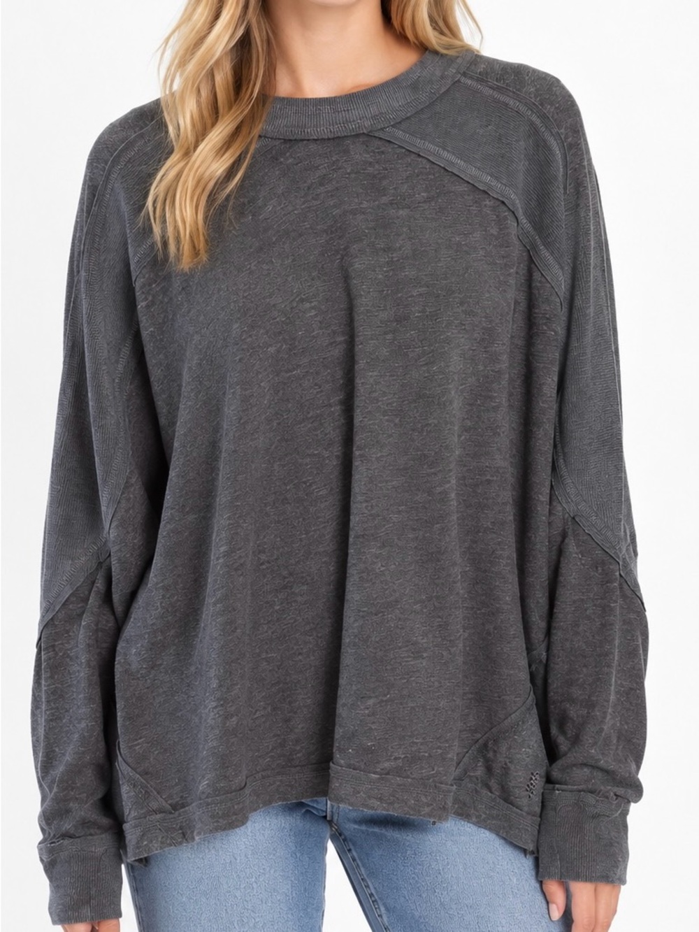 FP Movement All About It Black Long Sleeve Top Ribbed Trim Elevated Basics Boho